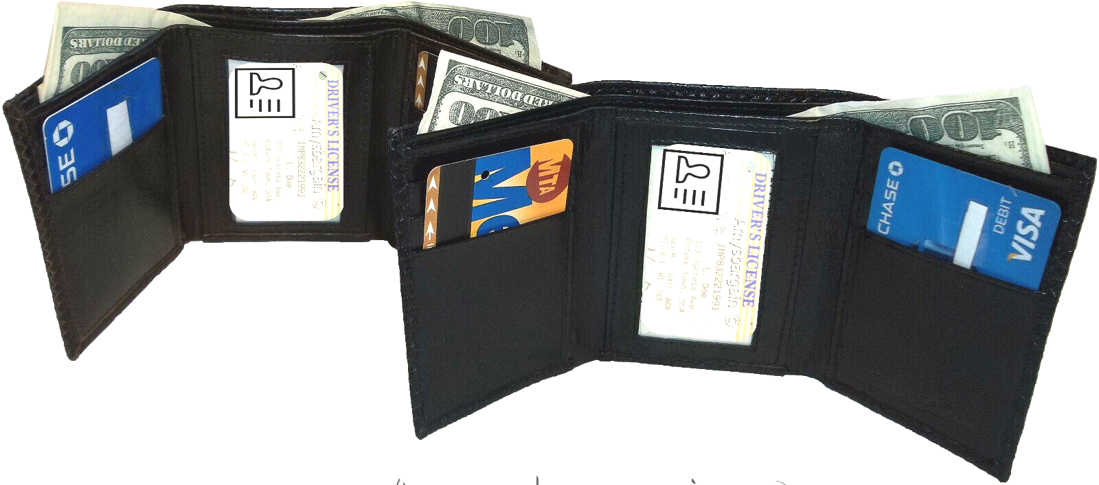 Lot of 2 Crocodile Printed Leather Man's Trifold wallet 2 bill slots 9 card new