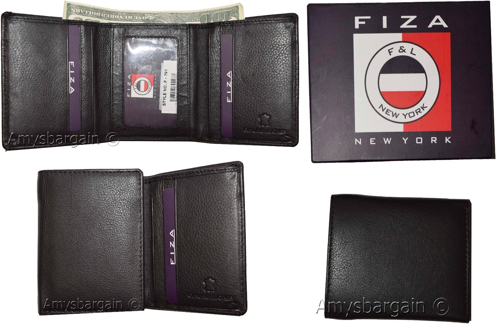Lot of 2 FIZA NY Leather man's Tri-fold wallet Black Billfold wallet, New in Box