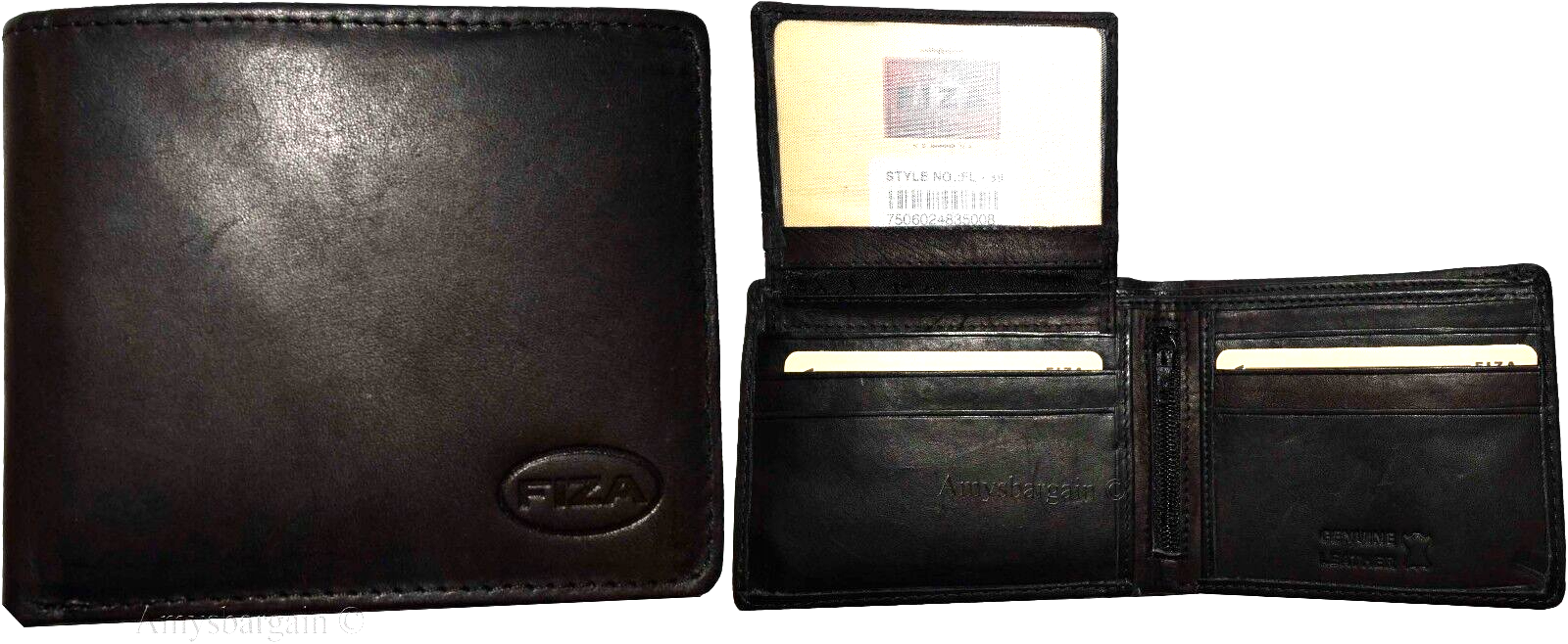 Lot of 2 FIZA NY Leather men's Black wallet 2 Bill slot wallet Bifold New in Box