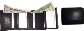 Lot of 2 Men's Genuine Leather Trifold Wallet Black 1 ID 9 card 2 bill slots