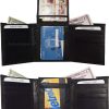 Lot of 2 New Men's Trifold Leather Wallet 3 ID center piece Black 2 bill slots