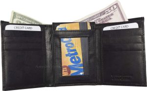 Lot of 2 New Men's Trifold Leather Wallet 3 ID center piece Black 2 bill slots - Image 3
