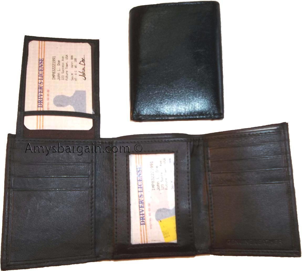 Lot of 2 New Trifold Leather Man’s wallet 2 ID 2 bill slots Black 6 card wallet