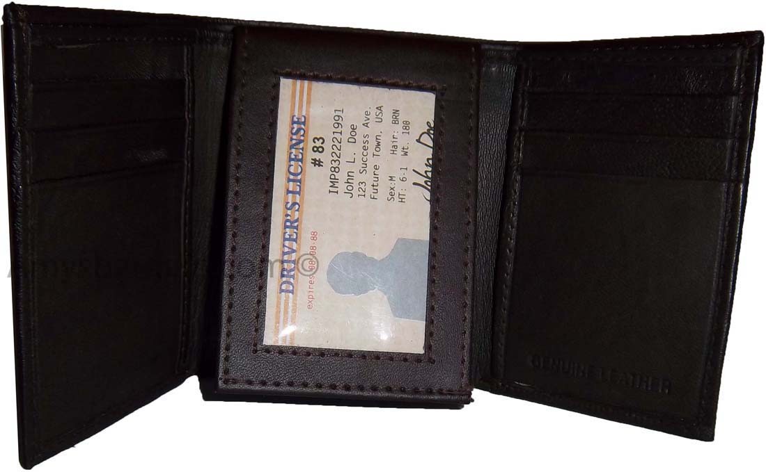 Lot of 2 New Trifold Leather Men’s wallet Brown 1 ID 9 card 2 bill slots br new - Image 6