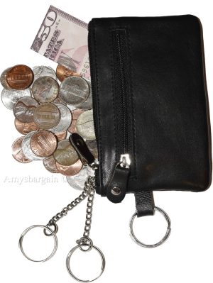 Lot of 2 leather change purse 3 Ring 2 zip pockets. unbranded Black coin case bn - Image 4