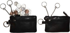 Lot of 2 leather change purse 3 Ring 2 zip pockets. unbranded Black coin case bn