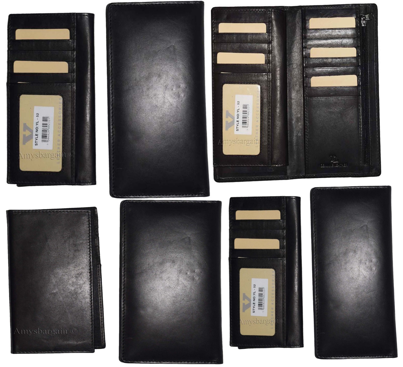 Lot of 3. Women Leather Checkbook Wallet Black 3 bill pockets zip coin purse new