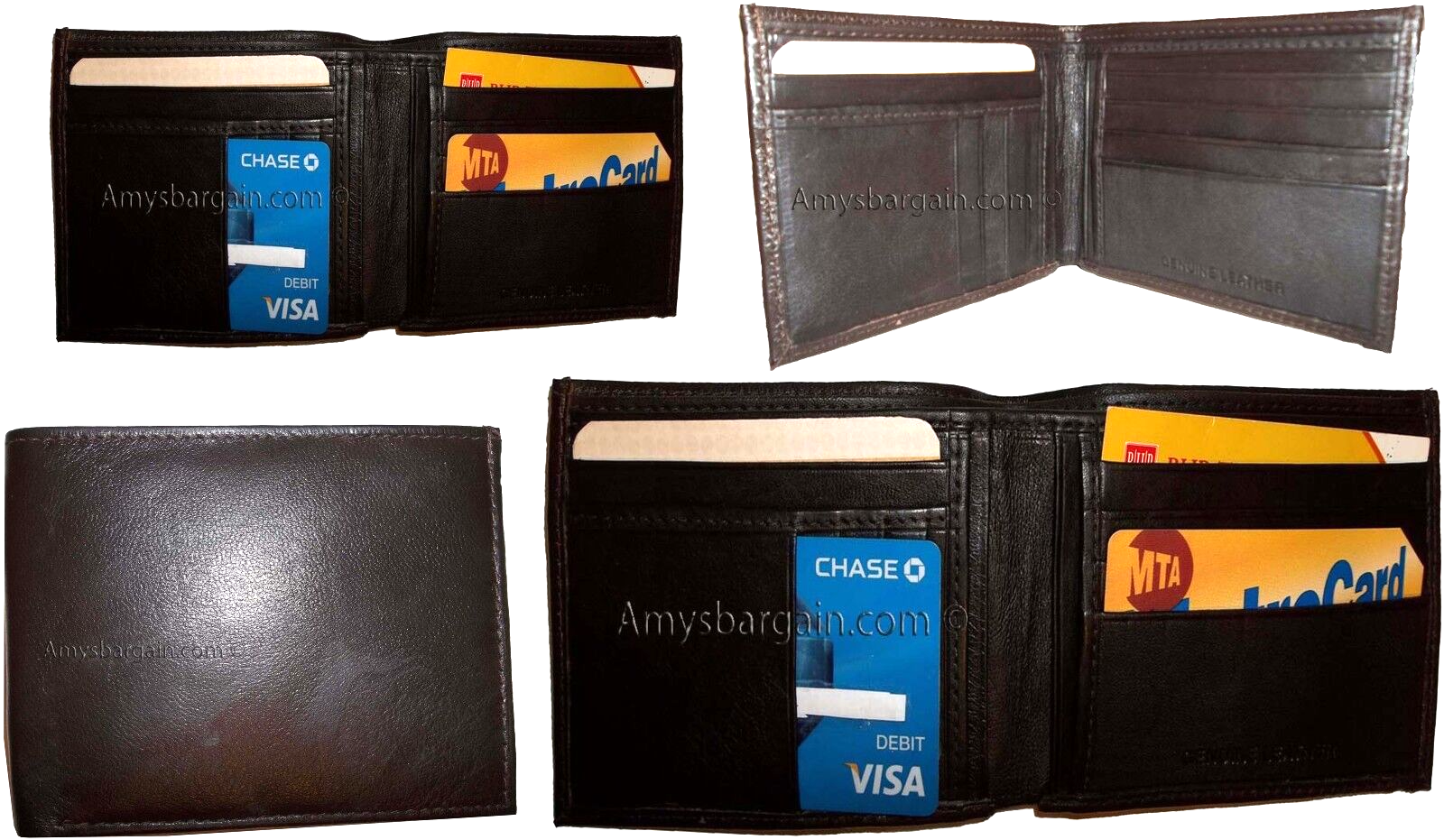 Lot of 4 Men's Bifold genuine leather Wallet Brown 2 Bill pockets card wallet