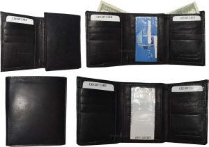 Lot of 4 Men's Trifold Leather Wallet 8 credit card ID Black billfold wallet NWT