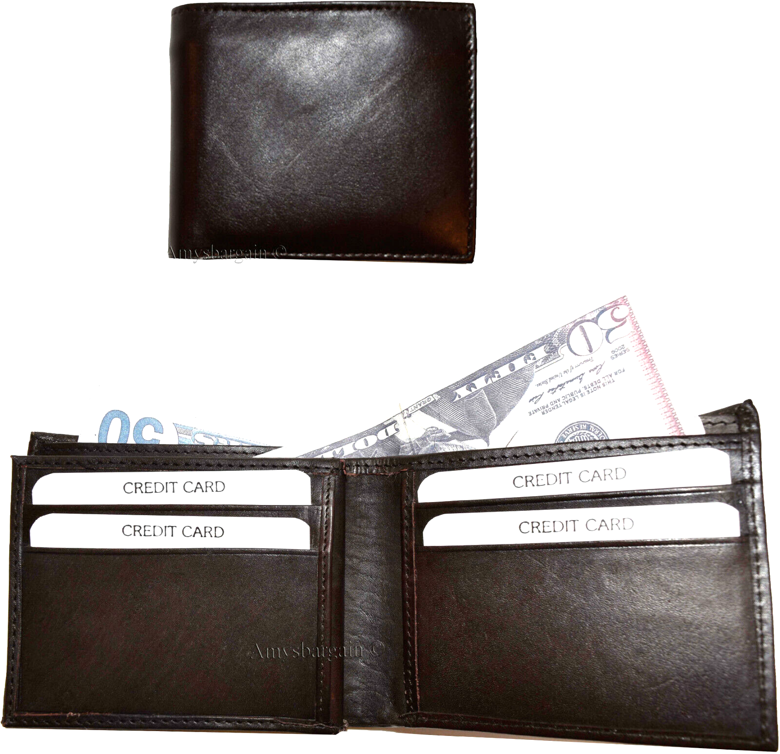 Lot of 4 New Men's High-end leather billfold wallet, Brown 6 credit card bifold - Image 3