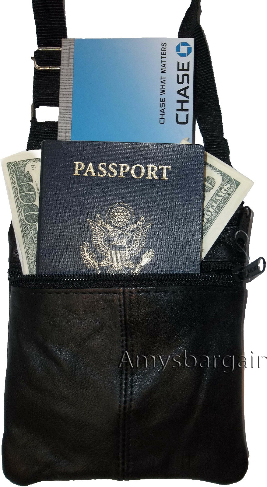 Lot of 4 handbag leather passport case credit Card case purse neck travel pouch - Image 8