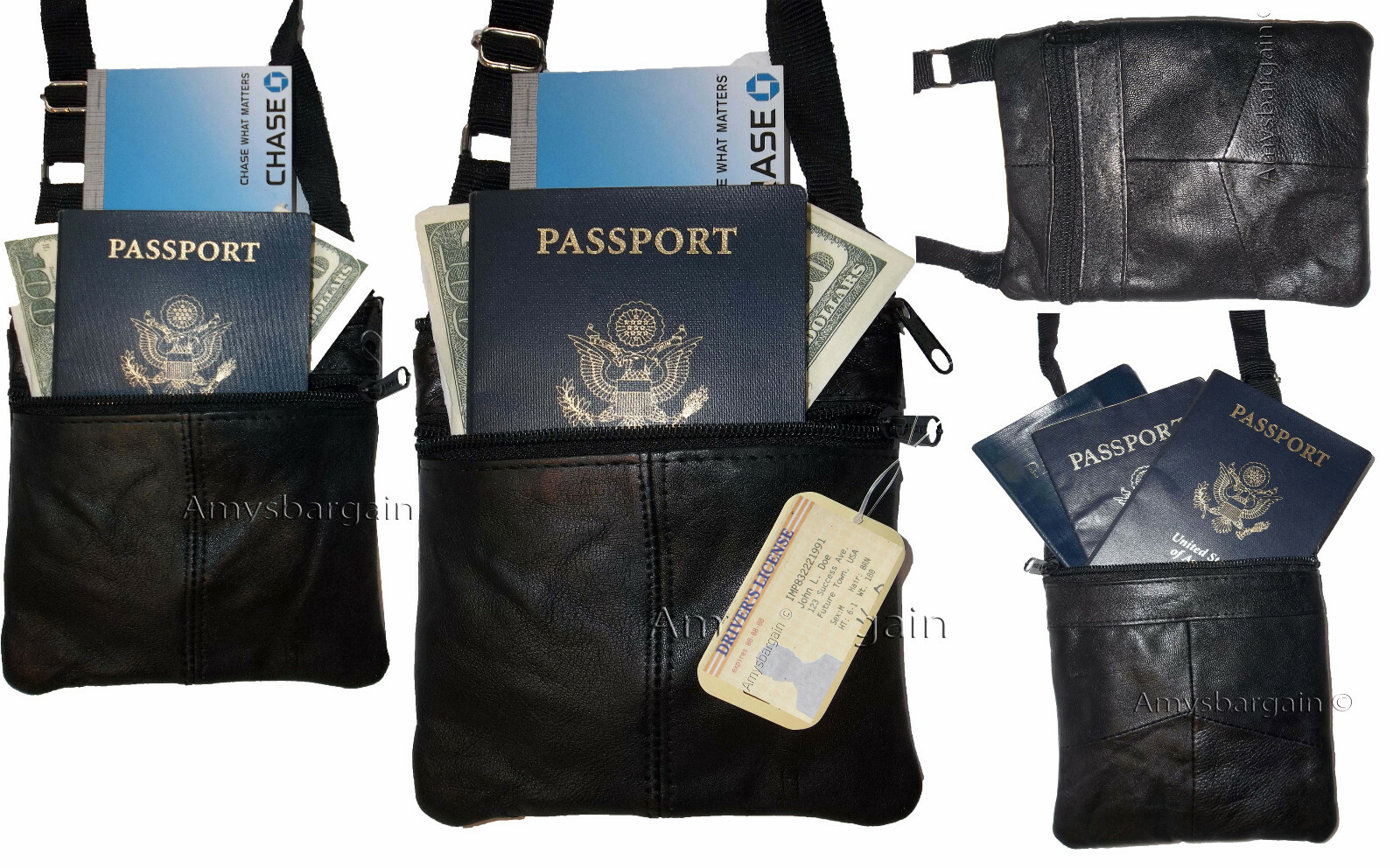 Lot of 4 handbag leather passport case credit Card case purse neck travel pouch