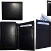 Lot of 5 New Men's Black leather trifold wallet 1 ID window 6 card 2 bill slots