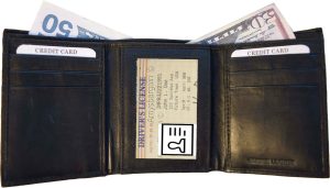 Lot of 5 New Men's Black leather trifold wallet 1 ID window 6 card 2 bill slots - Image 4