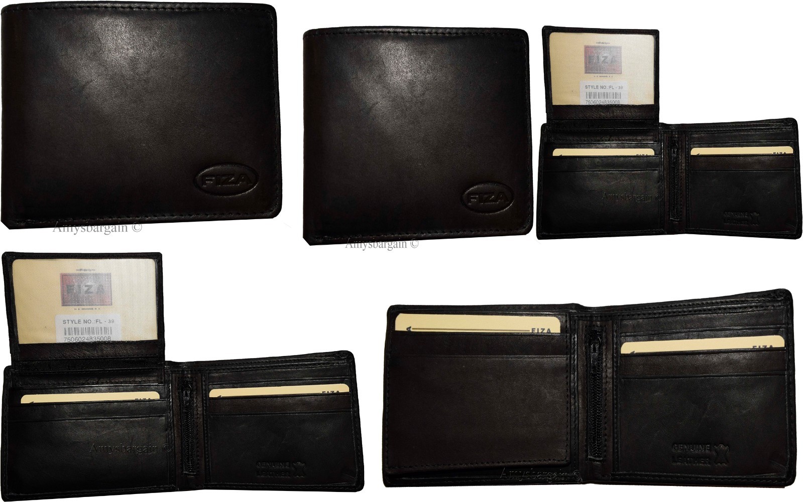 Lot of 6 FIZA NY Leather men's Black wallet Billfold wallet 2 Bill slots in Box - Image 8