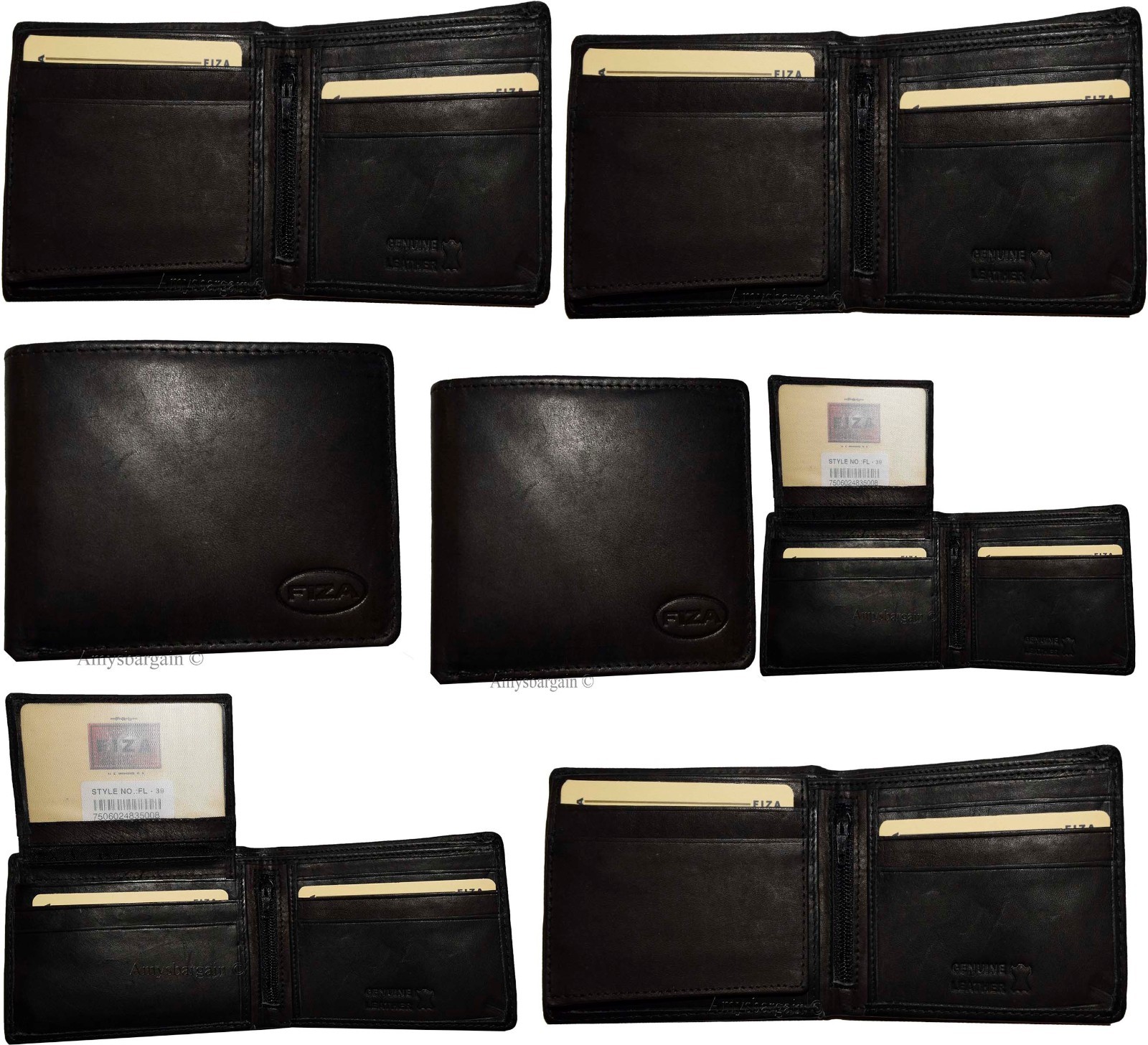 Lot of 6 FIZA NY Leather men's Black wallet Billfold wallet 2 Bill slots in Box - Image 10