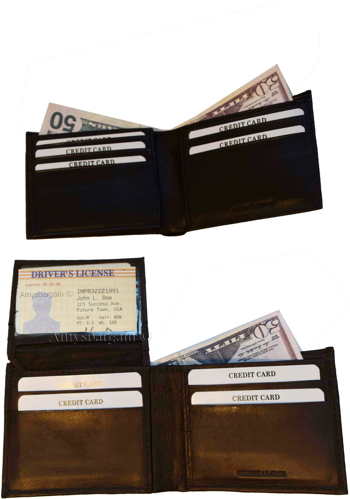 Lot of 6 Men's Bifold Calfskin leather wallet 2 Bill slots 7 card 1 ID Window BN - Image 11