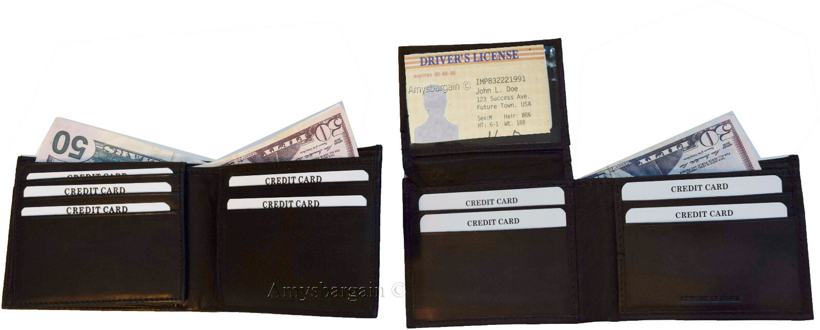 Lot of 6 Men's Bifold Calfskin leather wallet 2 Bill slots 7 card 1 ID Window BN - Image 13