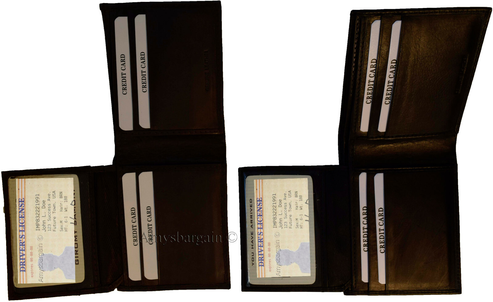 Lot of 6 Men's Bifold Calfskin leather wallet 2 Bill slots 7 card 1 ID Window BN - Image 3