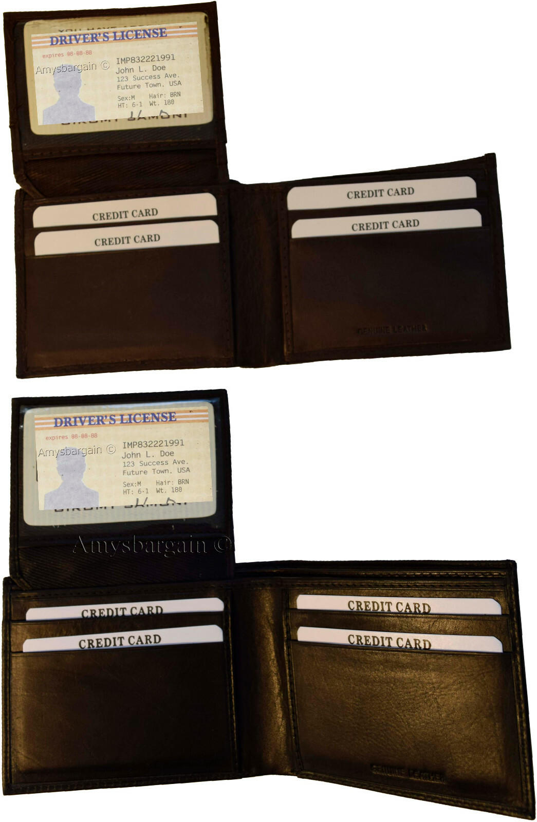 Lot of 6 Men's Bifold Calfskin leather wallet 2 Bill slots 7 card 1 ID Window BN - Image 4