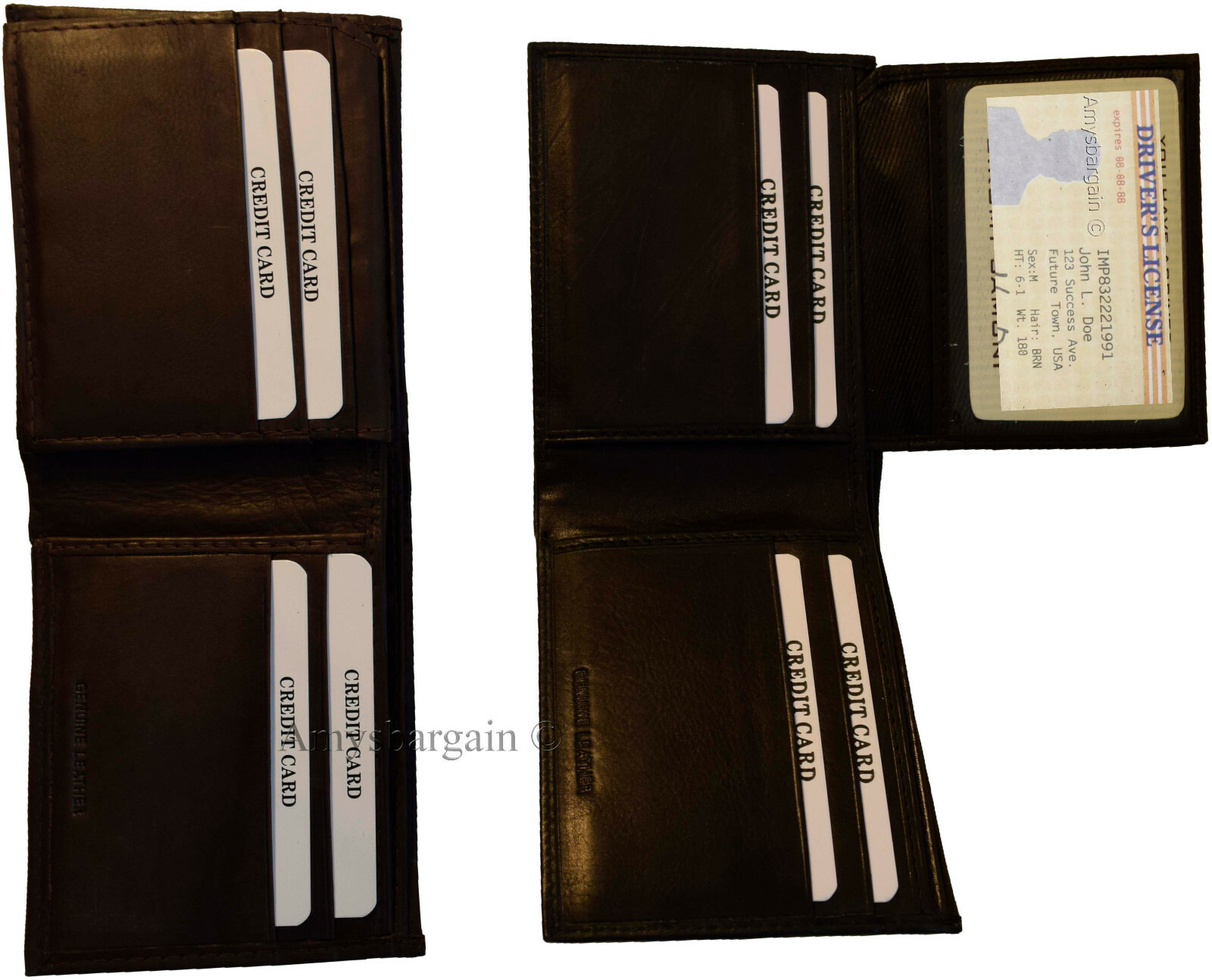 Lot of 6 Men's Bifold Calfskin leather wallet 2 Bill slots 7 card 1 ID Window BN - Image 8