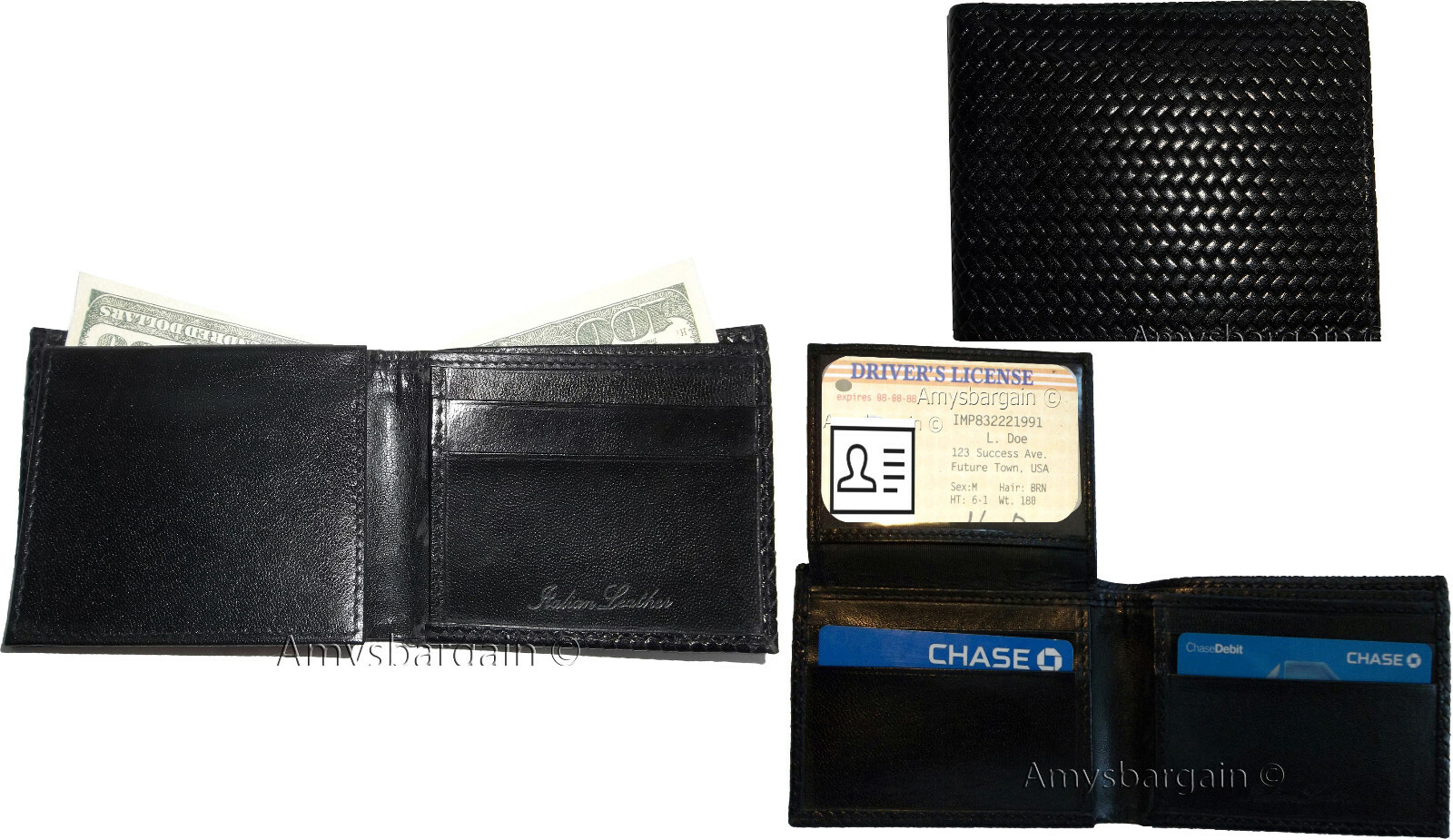 Lot of 6 New Woven Printed Leather man's bi fold wallet 6 cards ID Wallet BNWT - Image 3