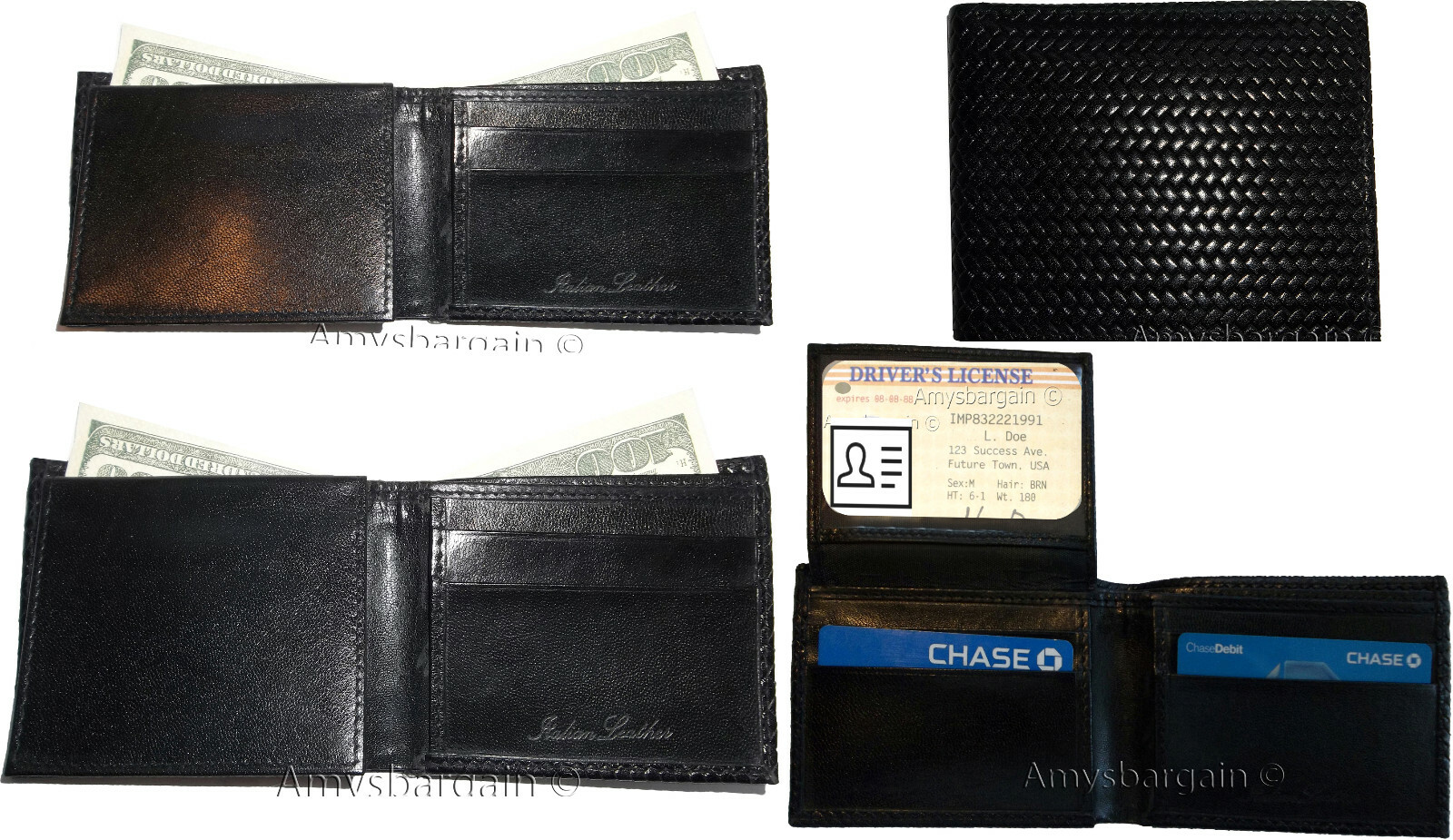 Lot of 6 New Woven Printed Leather man's bi fold wallet 6 cards ID Wallet BNWT - Image 5