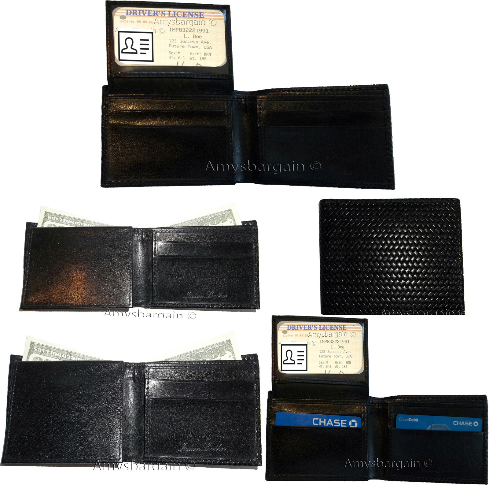 Lot of 6 New Woven Printed Leather man's bi fold wallet 6 cards ID Wallet BNWT - Image 6