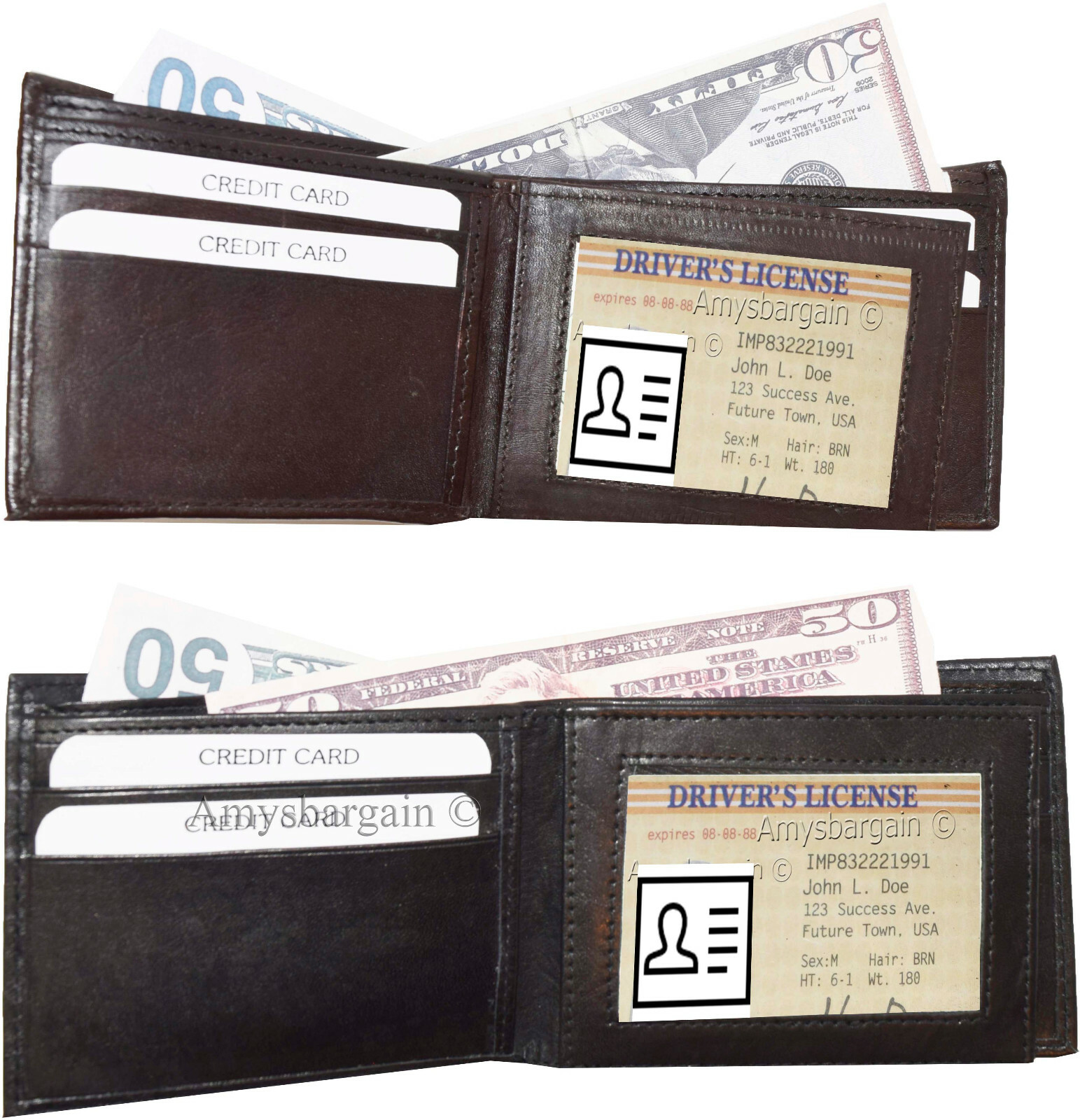 Lot of 6 men's bifold leather wallet 3 bill slots id case change case brand new - Image 10