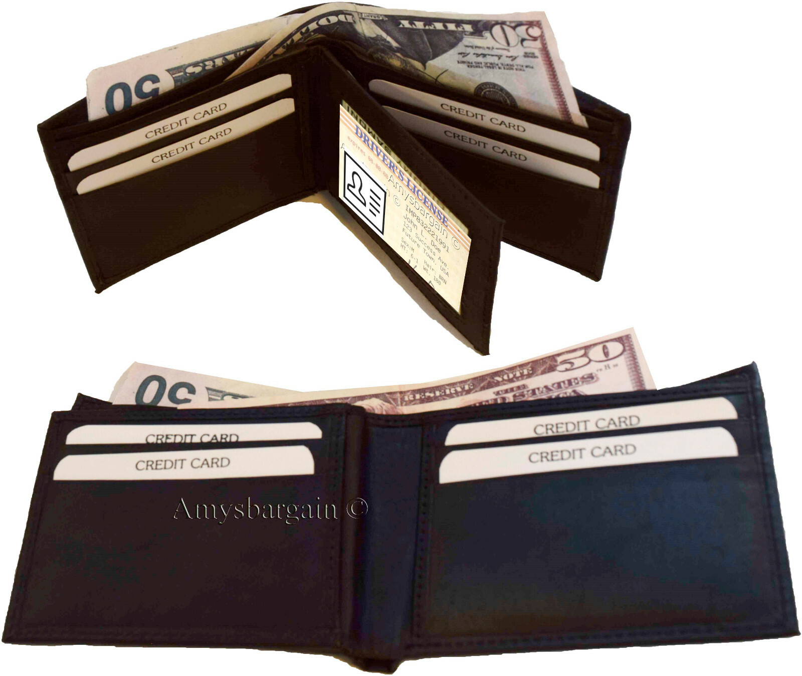 Lot of 6 men's bifold leather wallet 3 bill slots id case change case brand new - Image 3