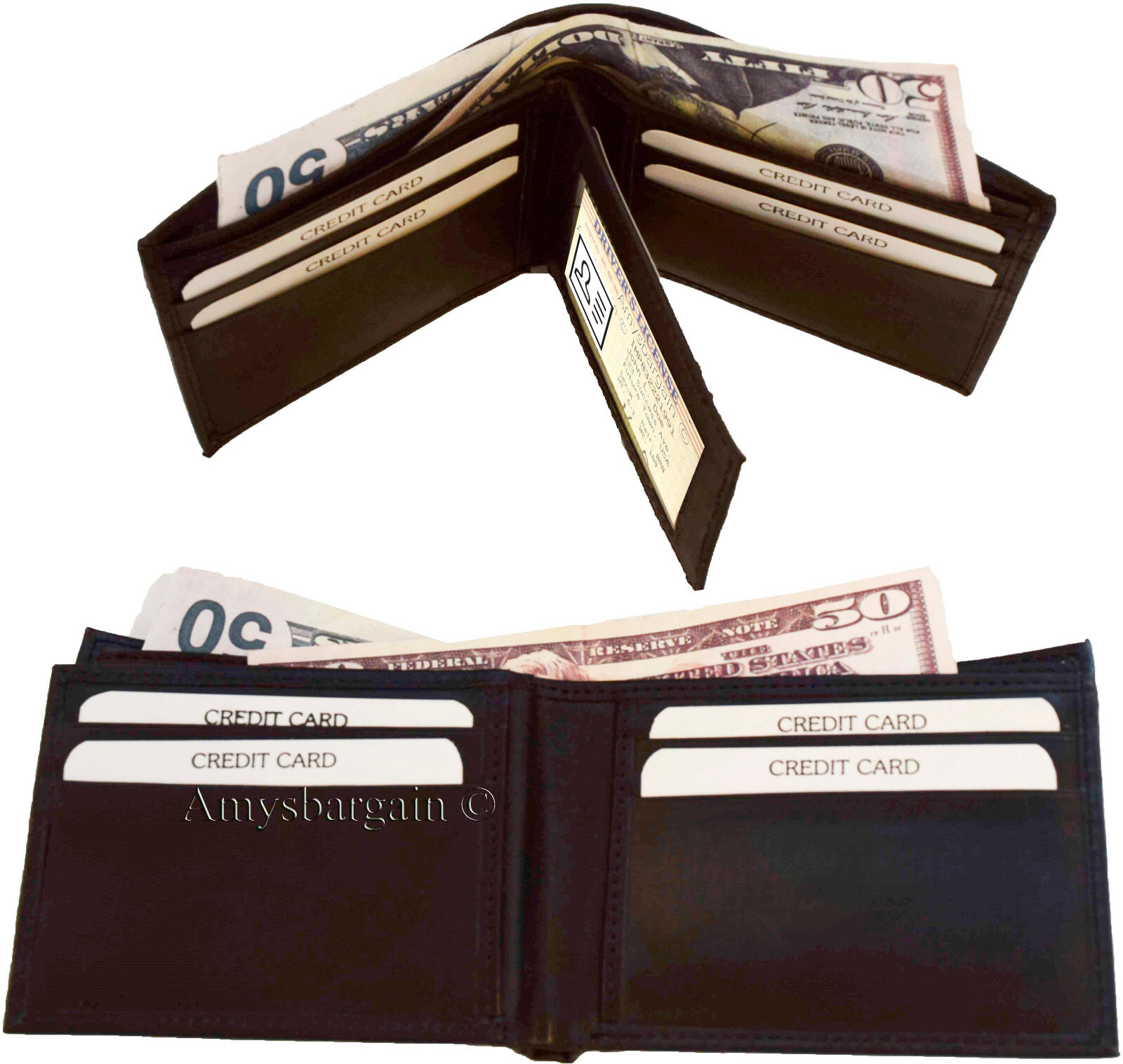 Lot of 6 men's bifold leather wallet 3 bill slots id case change case brand new - Image 4