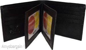 Men's Bifold Black wallet genuine Leather 12 credit card 3 ID 2 Bill pockets - Image 3