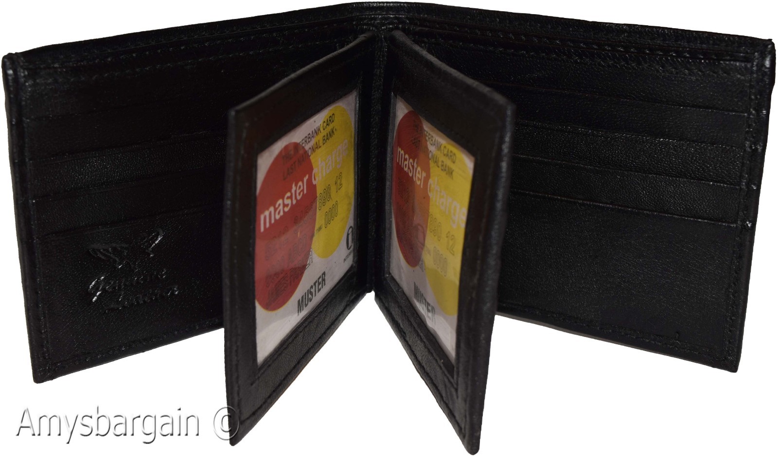 Men's Bifold Black wallet genuine Leather 12 credit card 3 ID 2 Bill pockets - Image 3