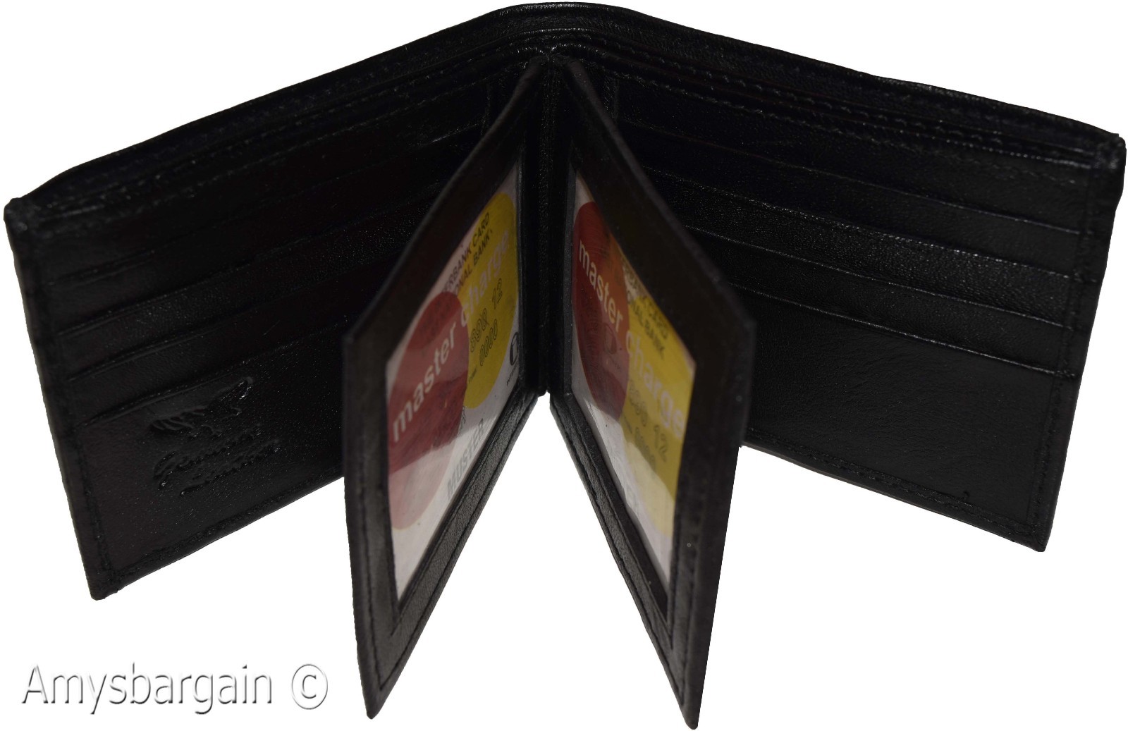 Men's Bifold Black wallet genuine Leather 12 credit card 3 ID 2 Bill pockets - Image 4