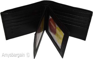 Men's Bifold Black wallet genuine Leather 12 credit card 3 ID 2 Bill pockets - Image 5