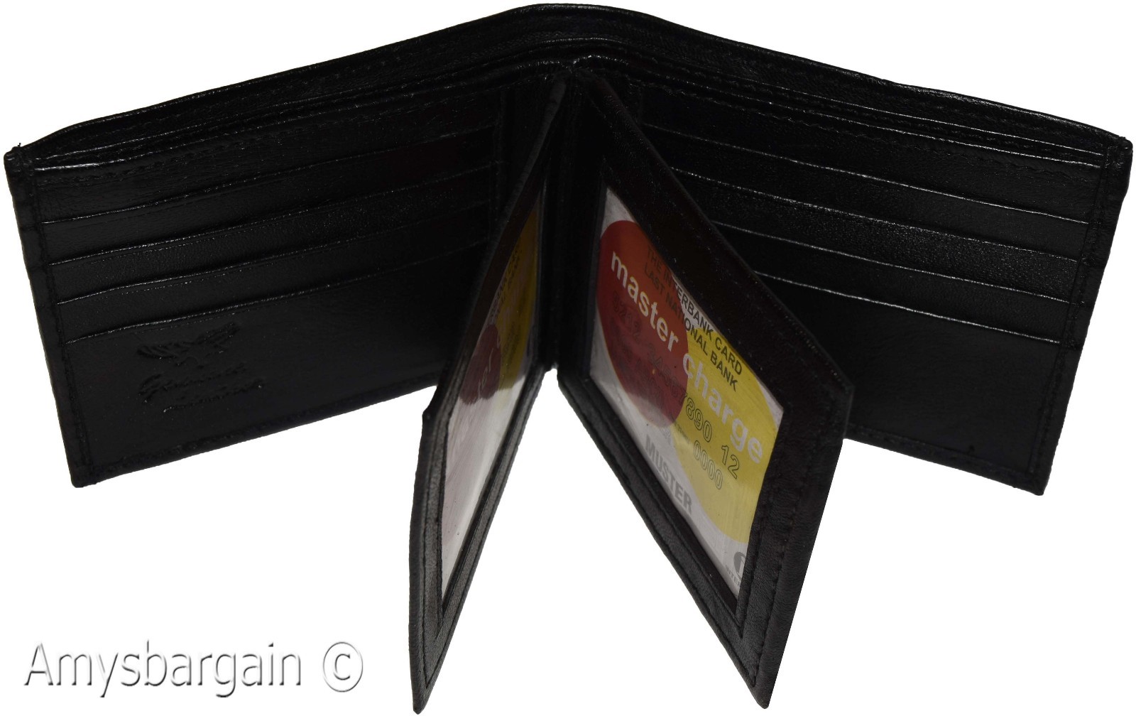 Men's Bifold Black wallet genuine Leather 12 credit card 3 ID 2 Bill pockets - Image 5