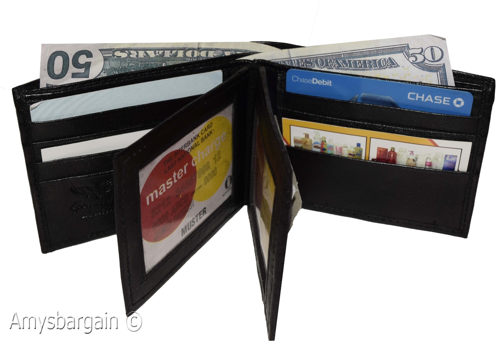 Men's Bifold Black wallet genuine Leather 12 credit card 3 ID 2 Bill pockets