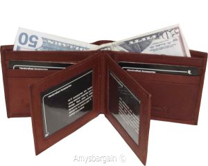 Men's Bifold leather wallet, 2 center pieces 9 card 3 IDs Genuine leather wallet