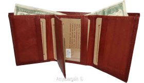 Men's Genuine Leather Tri-fold wallet 10 credit debit ATM card 2 Bill slots 1 ID