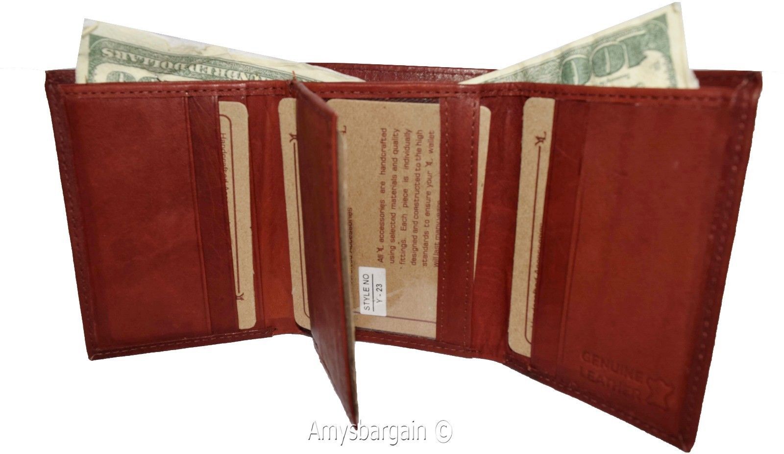 Men's Genuine Leather Tri-fold wallet 10 credit debit ATM card 2 Bill slots 1 ID