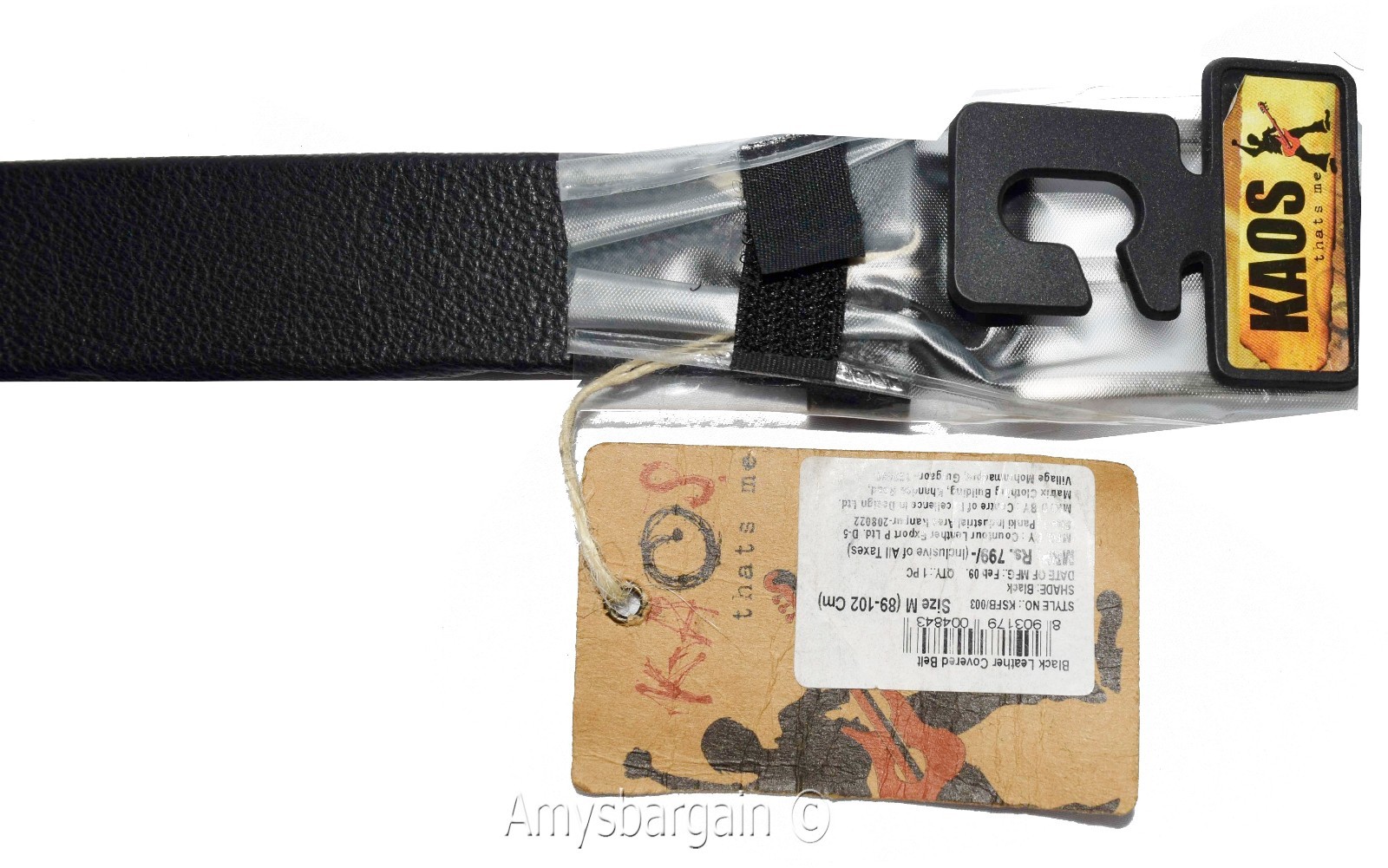 Men's Leather Belt (L) Black belt leather waist strap Kaos belt waist band new - Image 3