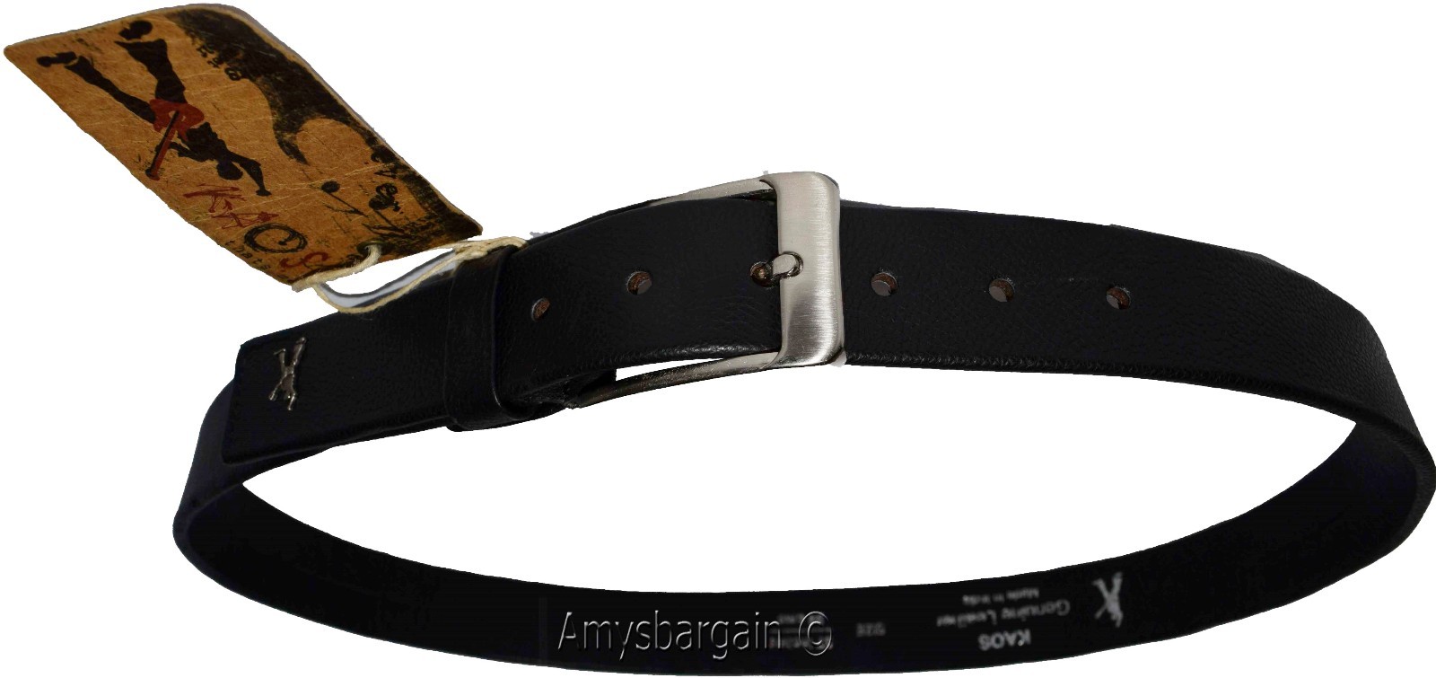 Men's Leather Belt (L) Black belt leather waist strap Kaos belt waist band new - Image 7