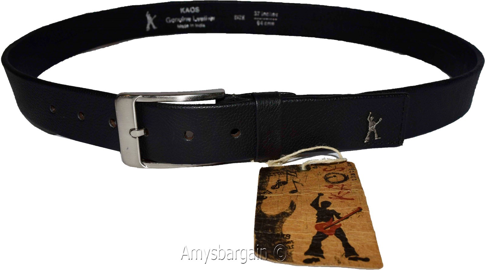 Men's Leather Belt (L) Black belt leather waist strap Kaos belt waist band new - Image 8