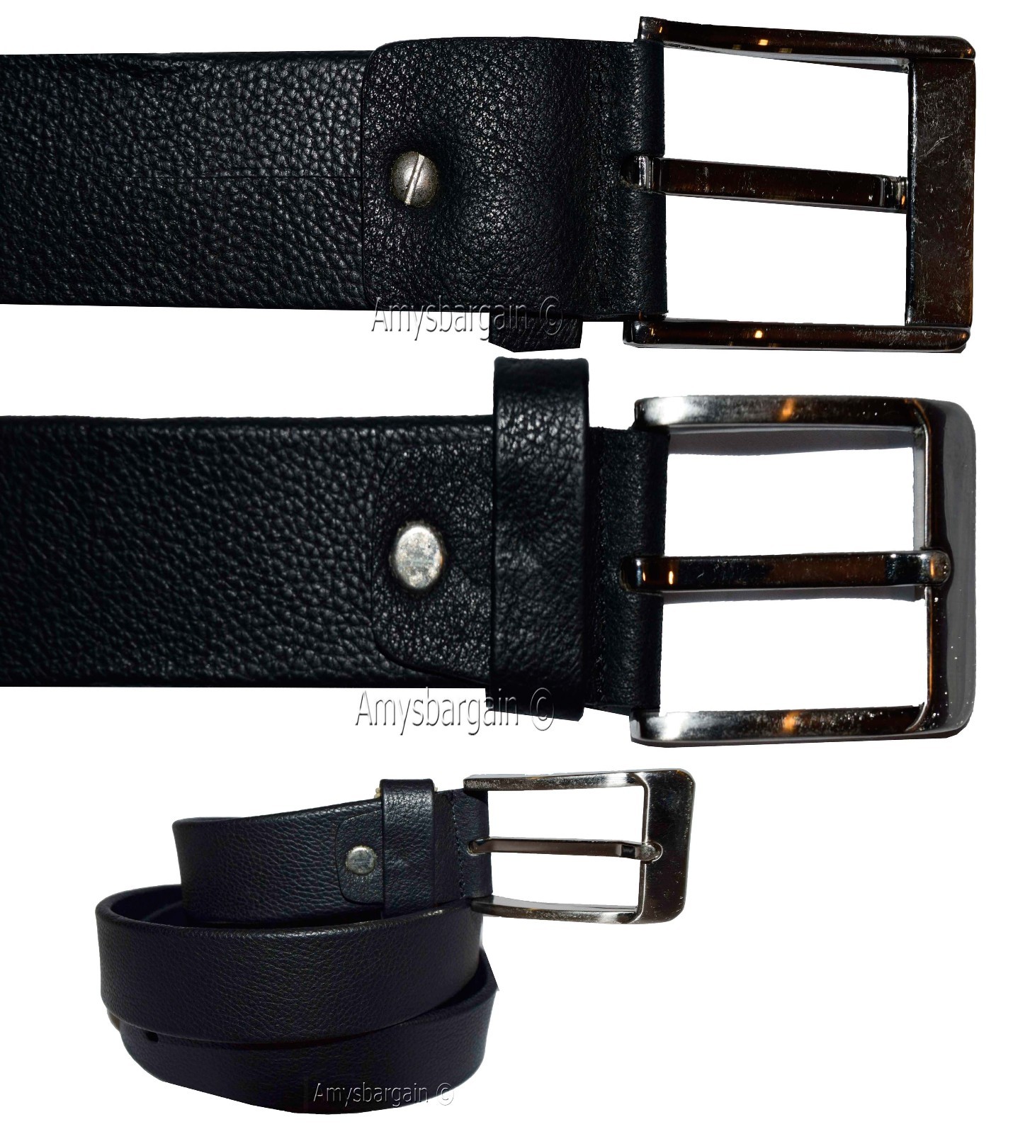Men's Leather Belt (L) Black belt leather waist strap Kaos belt waist band new