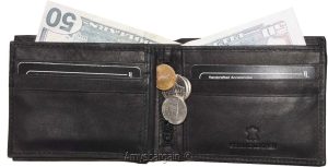 Men's Leather Wallet. Black leather men's Bifold wallet, Zip change pocket #y28z - Image 5
