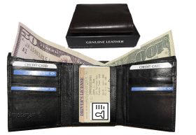 Men's Trifold Genuine Leather Wallet Case Credit Card Window ID License Black BN