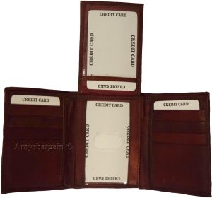 Men's Trifold Leather Wallet center piece 1 ID window 9 card 2 bill slots - Image 10