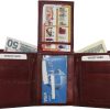 Men's Trifold Leather Wallet center piece 1 ID window 9 card 2 bill slots