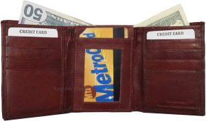 Men's Trifold Leather Wallet center piece 1 ID window 9 card 2 bill slots - Image 5