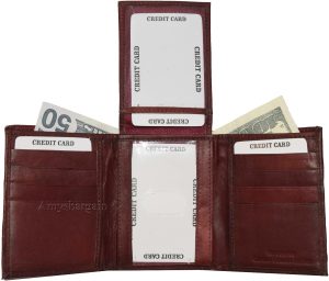 Men's Trifold Leather Wallet center piece 1 ID window 9 card 2 bill slots - Image 8